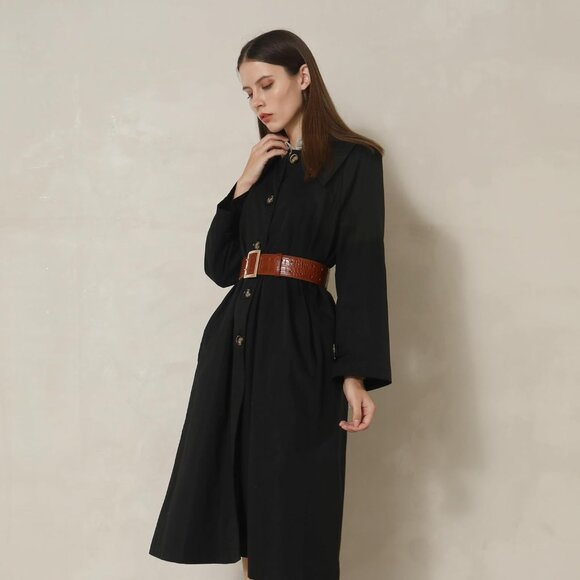 Women Leather Wide Fashion Thick Dress Belt With Gold Buckle Belt Brown Gold - Picture 7 of 7